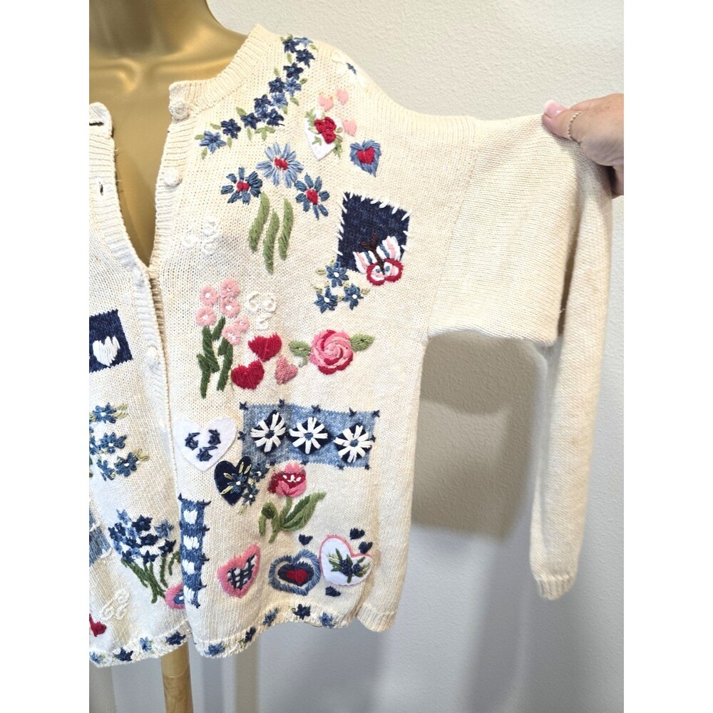 90's Heirloom Collectibles Knit Cardigan Sm Floral Cottage Garden Granny Grandma